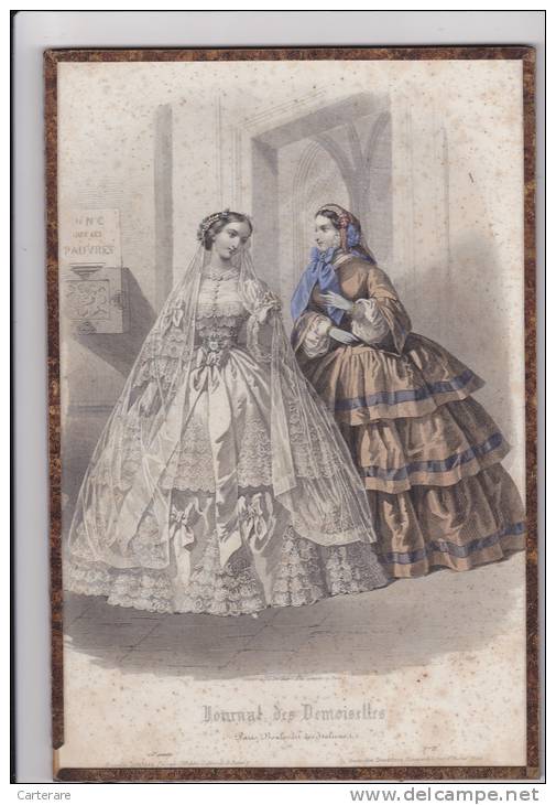 GRAVURE DE MODE EN COULEURS,ROBE DE MARIEE,PARIS BOULEVARD DES ITALIENS IL YA 200 ANS,femme Dinstinguée Innocente - Stampe & Incisioni