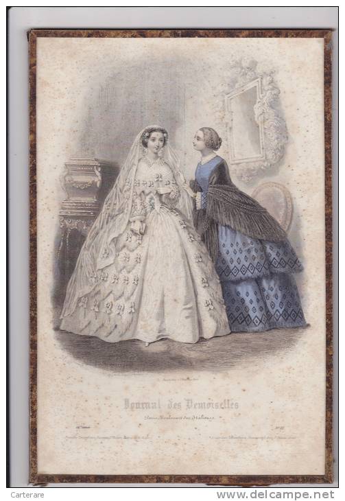 GRAVURE DE MODE EN COULEURS,ROBE DE MARIEE,PARIS BOULEVARD DES ITALIENS IL YA 200 ANS,femme Dinstinguée Innocente - Estampes & Gravures