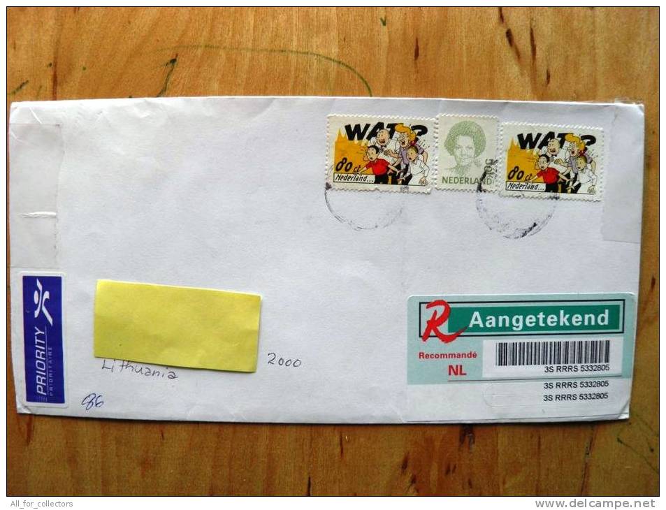 Registered Cover Sent From Netherlands To Lithuania, Wat? Comics - Brieven En Documenten