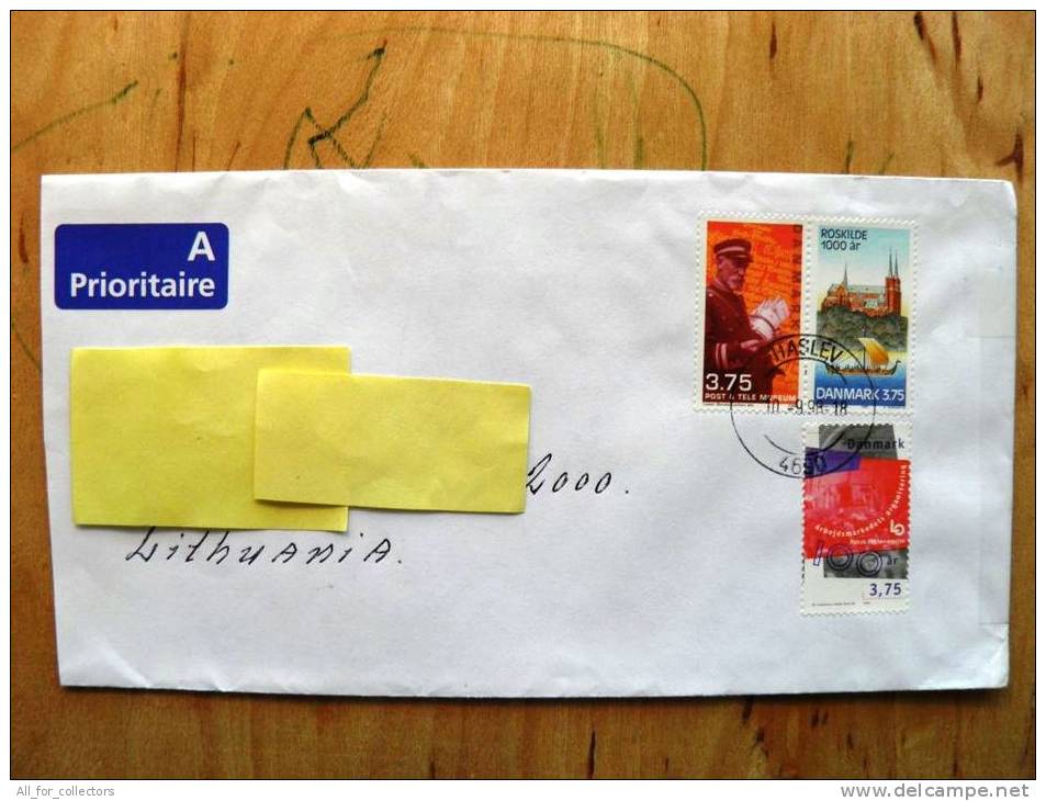 Cover Sent From Denmark To Lithuania, Post & Tele Museum, Postman, Roskilde 1000 Years, Ship, Church, - Cartas & Documentos