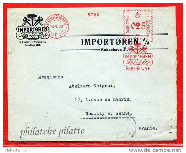 DANEMARK OBLITERATION MECANIQUE SUR LETTRE DE 1930 DE COPENHAGUE POUR NEUILLY SUR SEINE FRANCE - Franking Machines (EMA)