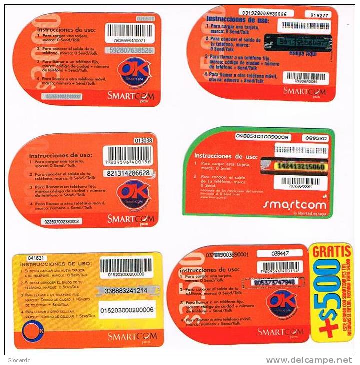 CILE (CHILE) - SMART COM   (RECHARGE GSM) -  LOT OF 6 DIFFERENT            - USED  - RIF. 442 - Chili