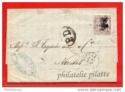 ESPAGNE LETTRE DE 1874 DE SEVILLE POUR NANTES FRANCE - Brieven En Documenten