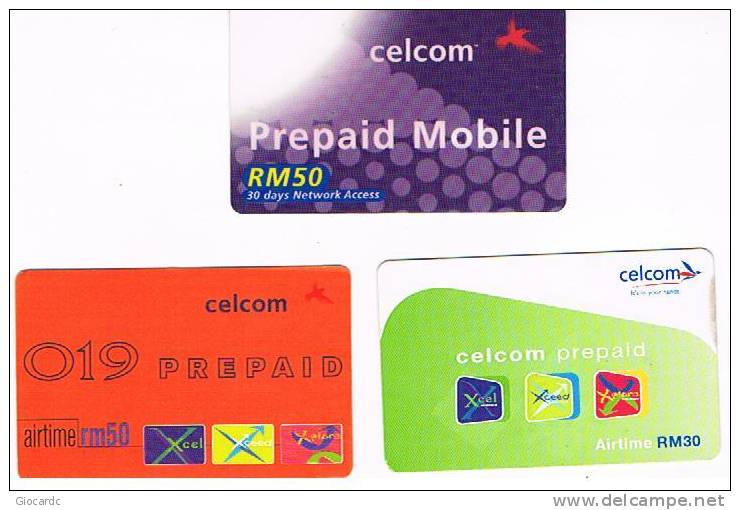 MALESIA (MALAYSIA) - CELCOM (GSM RECHARGE) - LOT OF 3 DIFFERENT   - USED °  -  RIF. 1876 - Malaysia