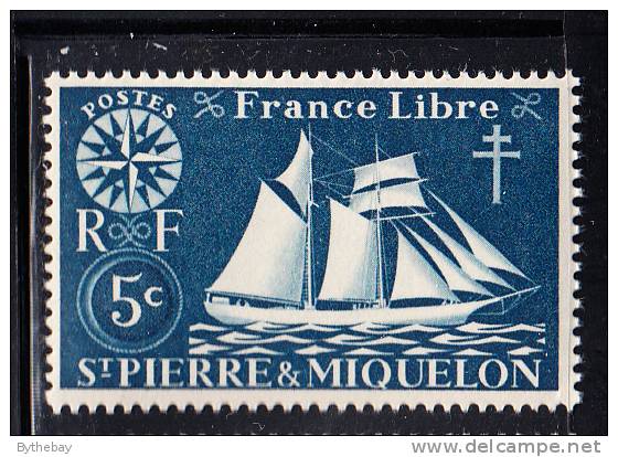 St Pierre Et Miquelon 1942 MNH Sc 300 5c St Malo Fishing Schooner - Unused Stamps