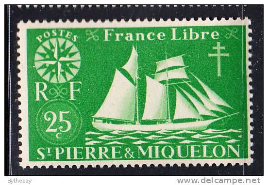 St Pierre Et Miquelon 1942 MNH Sc 302 25c St Malo Fishing Schooner - Ungebraucht