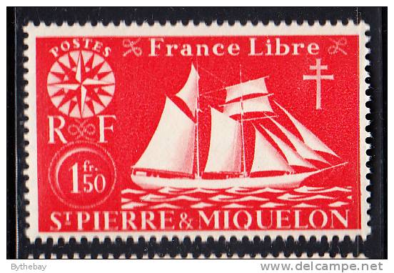 St Pierre Et Miquelon 1942 MNH Sc 307 1.50fr St Malo Fishing Schooner - Unused Stamps