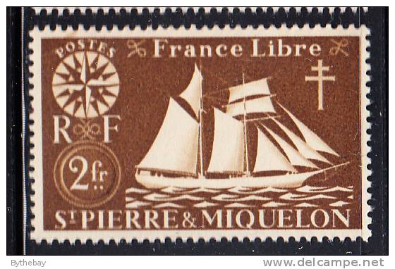 St Pierre Et Miquelon 1942 MNH Sc 308 2fr St Malo Fishing Schooner - Unused Stamps