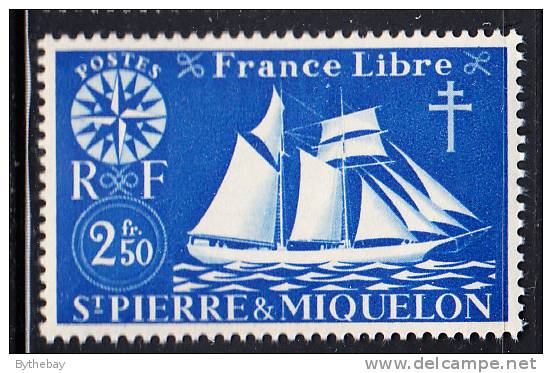 St Pierre Et Miquelon 1942 MNH Scott #309 2.50fr St Malo Fishing Schooner - Ungebraucht