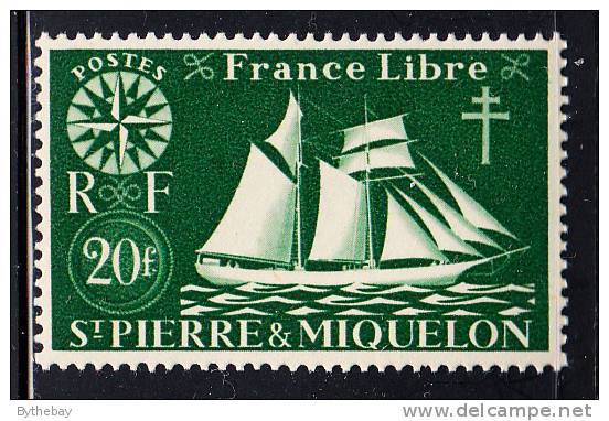 St Pierre Et Miquelon 1942 MNH Sc 313 20fr St Malo Fishing Schooner - Unused Stamps