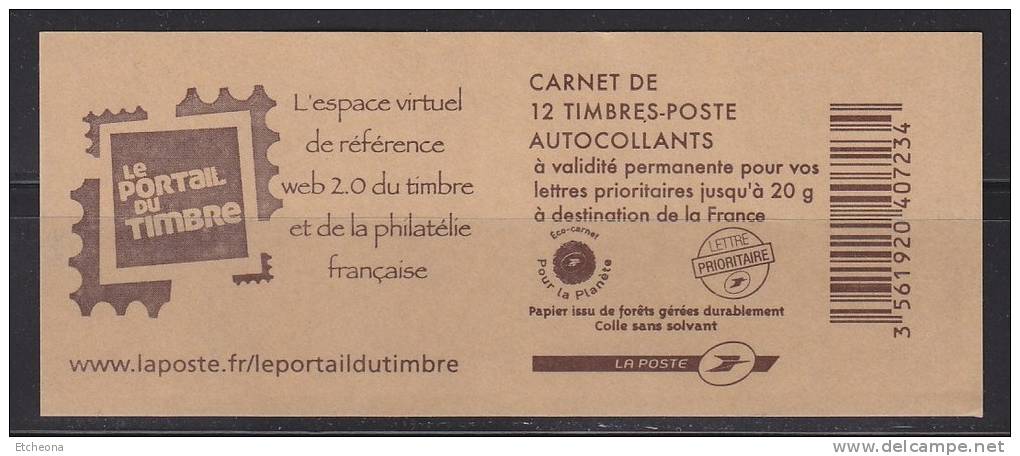 = Carré Noir Sur CARNET Marianne De Beaujard TVP Rouge Lettre Prioritaire -20g  N°099, Le Portail Du Timbre 590-C4 - Autres & Non Classés