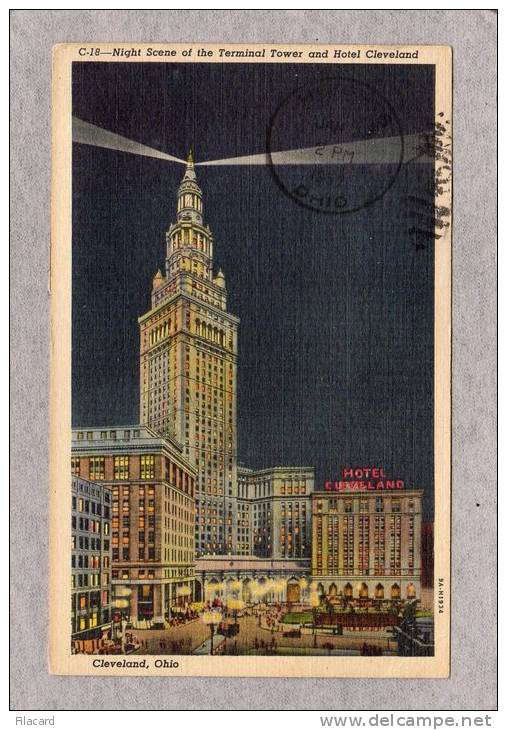 27315     Stati  Uniti,   Ohio, Cleveland,  Night  Scene  Of  The  Terminal   Tower  And  Hotel  Cleveland,  VG  1957 - Cleveland