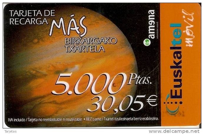 TARJETA DE ESPAÑA DE EUSKALTEL MOVIL DE 5000 PTAS MÁS (RECARGA AMENA)  PLANETA JUPITER - Astronomia