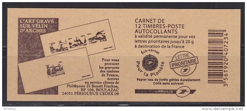 = CARNET 12 Marianne De Beaujard TVP Rouge Pour La France -20g  N°100, L'art Gravé Sur Vélin D'arches N°590-C1 - Sonstige & Ohne Zuordnung