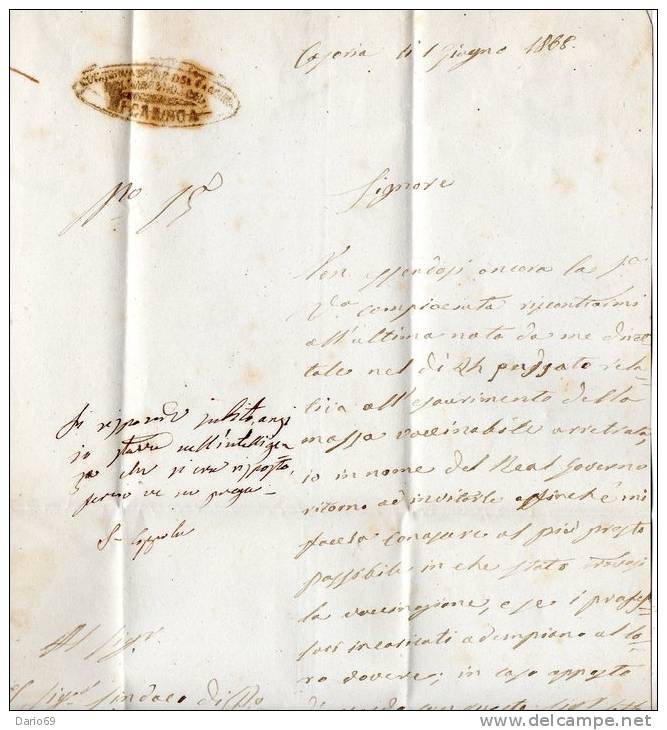 1868 LETTERA CON ANNULLO CASORIA  NAPOLI + POMIGLIANO - 1. ...-1850 Prefilatelia