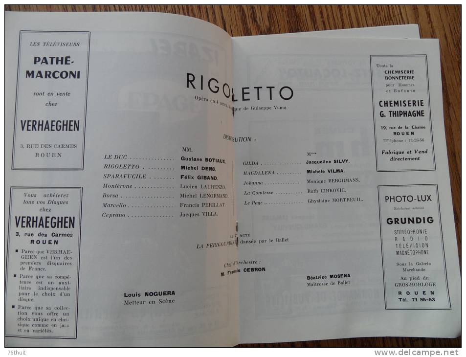 Saison 1962-1963 - Théâtre Des Arts - Rouen - VERDI - Rigoletto -  Opéra - Janv. 1963 - M. Dens - Programmi