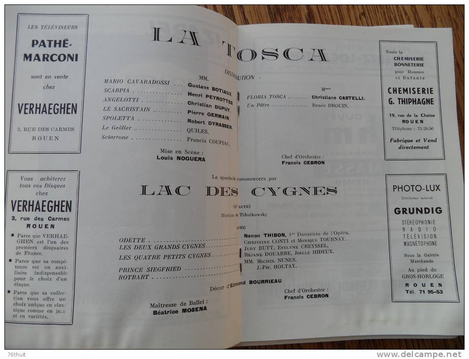 Saison 1962-1963 - Théâtre Des Arts - Rouen - VERDI -  La Tosca Le Lac Des Cygnes -  Opéra -mars 1963 - Programmi