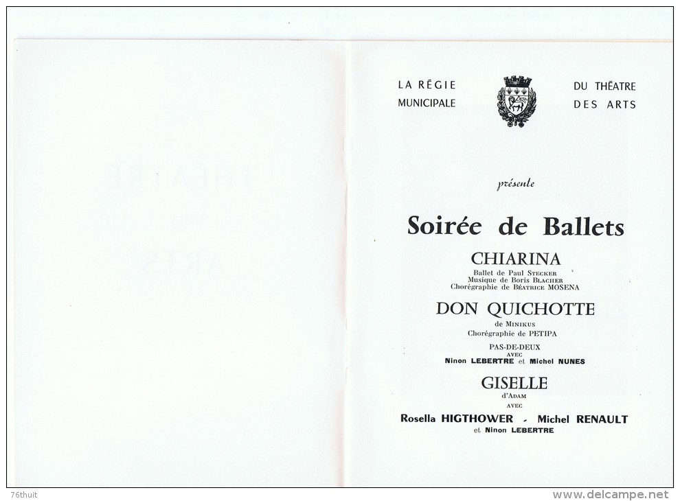 Saison 1962-1963 - Théâtre Des Arts - Rouen - Chiarina Don Quichotte Giselle -  Ballets - Programmi