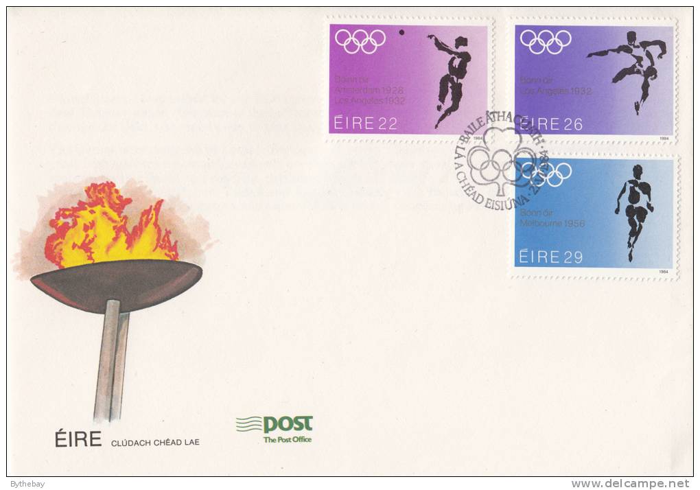 Ireland Scott #595-#597 FDC 1984 Summer Olympics - Hammer Throw, Hurdles, Running - FDC