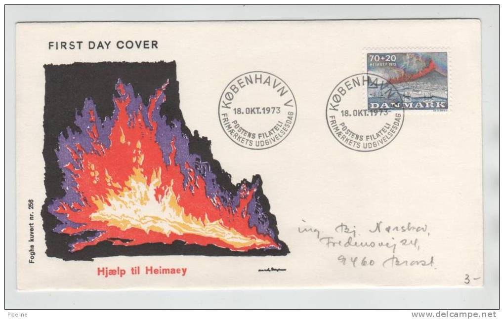 Denmark FDC Volcano Heimaey Euroption 18-10-1973 With Cachet - Volcanos