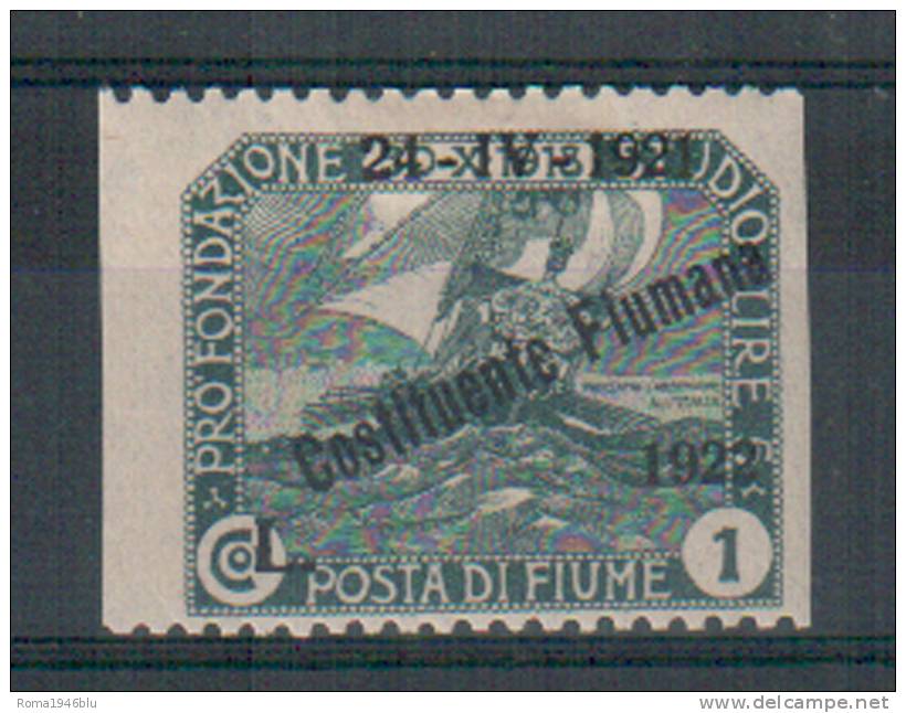 FIUME 1922 COSTITUENTE FIUMANA 1 L. N.D. VERTICALMENTE GOMMA ORIGINALE - Fiume