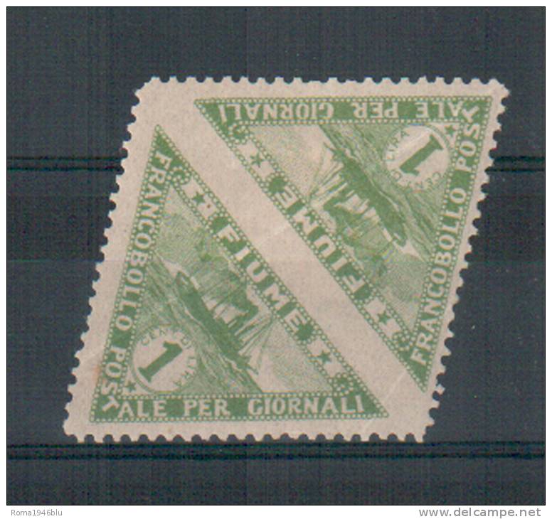 FIUME 1920 GIORNALI 1 C. COPPIA VERTICALE N.D. IN MEZZO GOMMA ORIGINALE - Fiume