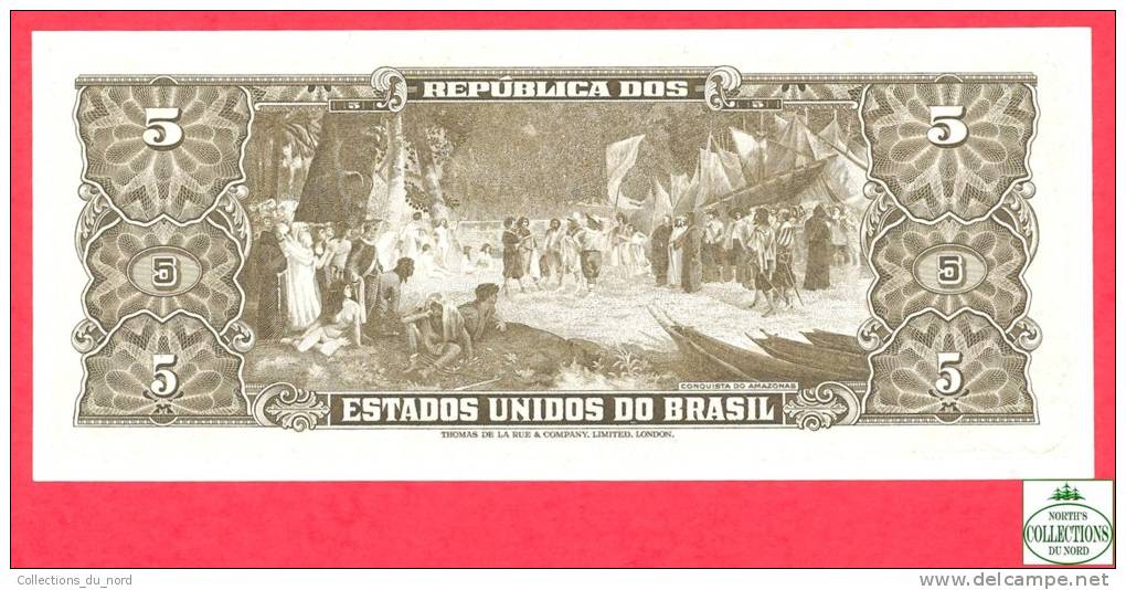 Brazil 5 Cruseiros 1964 Uncirculated  # 176d Banknote / Brésil -  Billet - Papier Monnaie / Brasil - Brésil