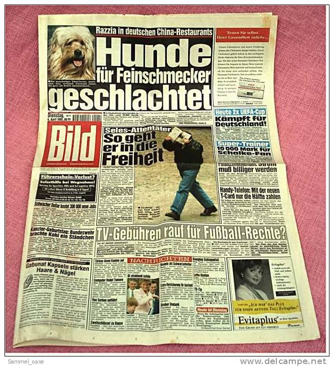 BILD-Zeitung Vom 4. April 1995 : Hunde Für Feinschmecker Geschlachtet - In Deutschen China-Restaurants - Autres & Non Classés