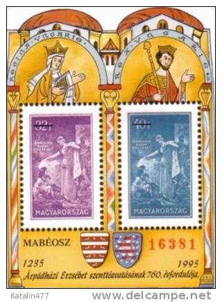 HUNGARY. 1995. Saint Elisabeth, Red Numbers, Backprint,  Spec.block, With Reprint Stamps, MNH×× Memorial Sheet - Commemorative Sheets