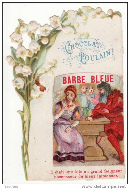 CHROMO Découpis Chocolat Poulain Barbe Bleue Conte Pour Enfants Fleurs Muguet Perrault - Poulain
