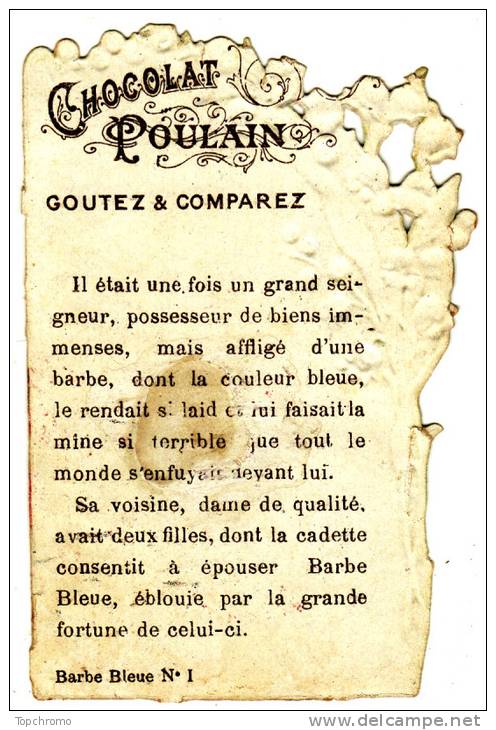 CHROMO Découpis Chocolat Poulain Barbe Bleue Conte Pour Enfants Fleurs Muguet Perrault - Poulain