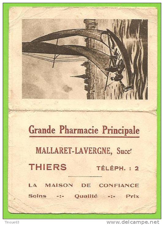 63 - THIERS - Calendrier 1942 - Grande Pharmacie Principale MALLARET-LAVERGNE, Successeurs - Petit Format : 1941-60