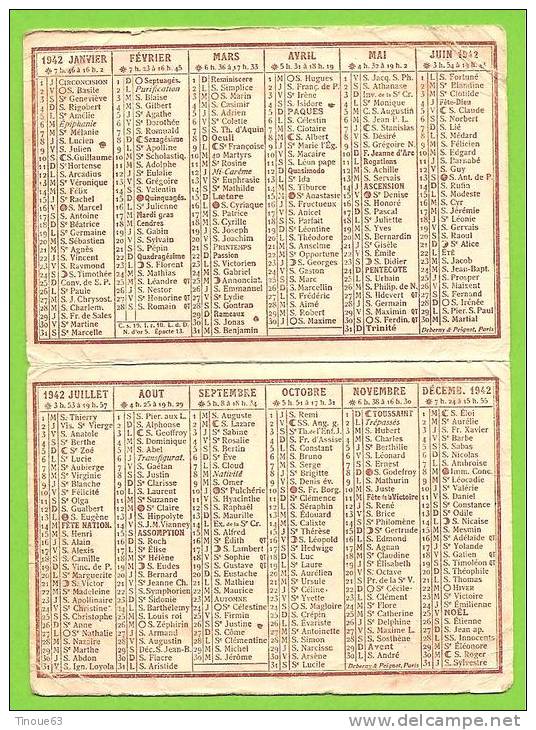 63 - THIERS - Calendrier 1942 - Grande Pharmacie Principale MALLARET-LAVERGNE, Successeurs - Petit Format : 1941-60