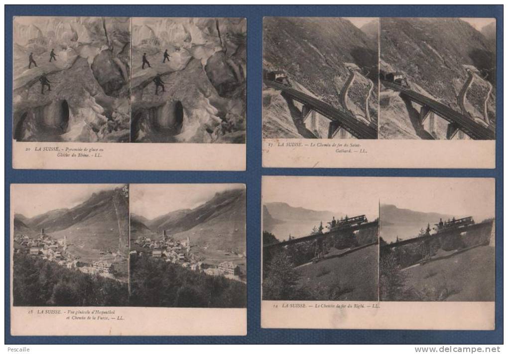 LOT DE 16 CPA STEREOSCOPIQUES STEREO - LA SUISSE - LL - NON CIRCULEES DOS NON DIVISE - CHEMIN DE FER / VILLE / VILLAGE - Osco