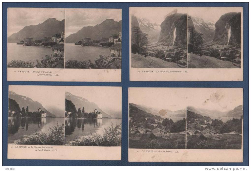 LOT DE 16 CPA STEREOSCOPIQUES STEREO - LA SUISSE - LL - NON CIRCULEES DOS NON DIVISE - CHEMIN DE FER / VILLE / VILLAGE - Osco