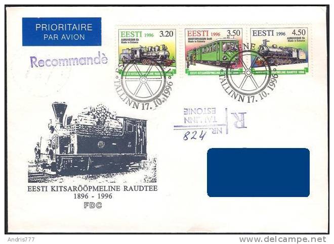 Estonia Estland Estonie 1996 (10) Centenary Of Estonian Narrow - Gauge Railway Locomotive (addressed FDC) - Estonie