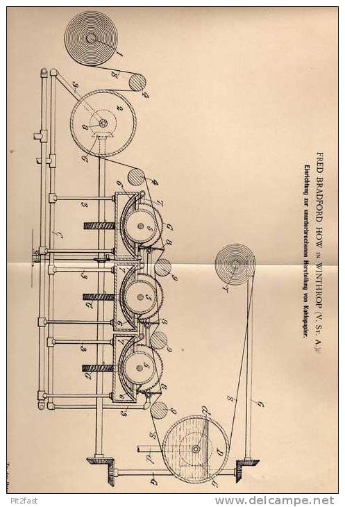 Original Patentschrift - F. How In Winthrop , USA , 1901 , Maschine Für Kohlepapier Herstellung !!! - Machines