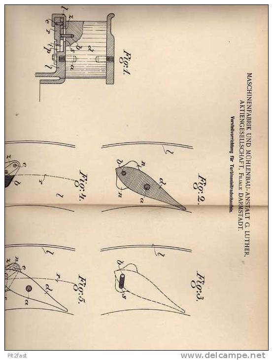 Original Patentschrift - Maschinen- Und Mühlenbau AG In Darmstadt , 1901, Turbine , Leitschaufeln !!! - Other & Unclassified