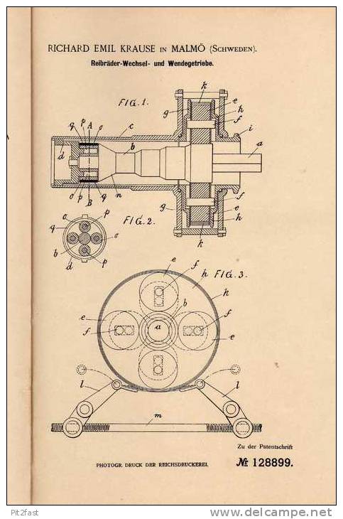 Original Patentschrift - R. Krause In Malmö , 1901 , Reibräder Wechsel- Und Wendegetriebe , Getriebe !!! - Cars