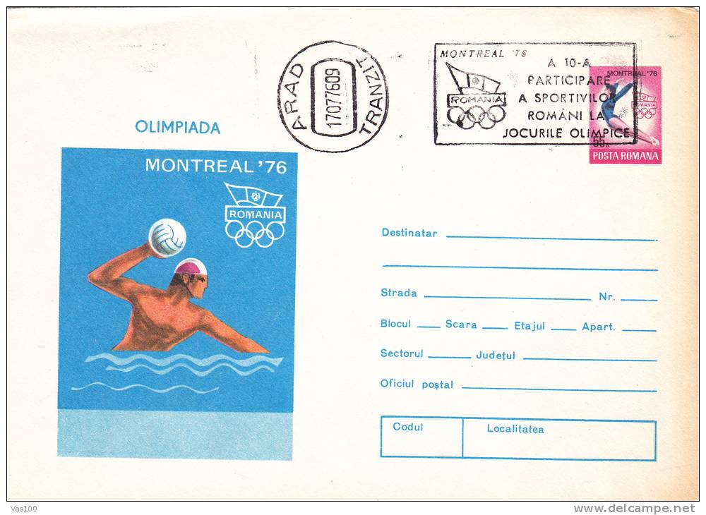 OLYMPICS, MONTREAL, 1976, COVER STATIONERY, ENTIER POSTAL, OBLITERATION CONCORDANTE, ROMANIA - Zomer 1976: Montreal