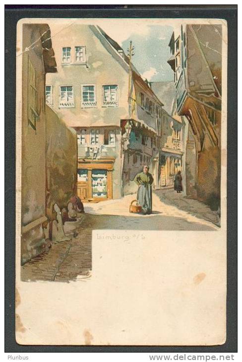 GERMANY  LIMBURG  A.L.  STREET VIEW BY ARTIST   ,  OLD POSTCARD UNION POSTALE UNIVERSELLE RUSSIE - Limburg