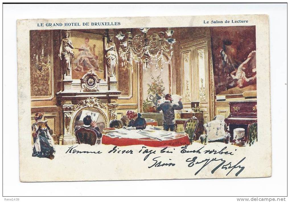 Bruxelles Le Grand Hotel - Le Salon De Lecture  1907 - Cafés, Hôtels, Restaurants