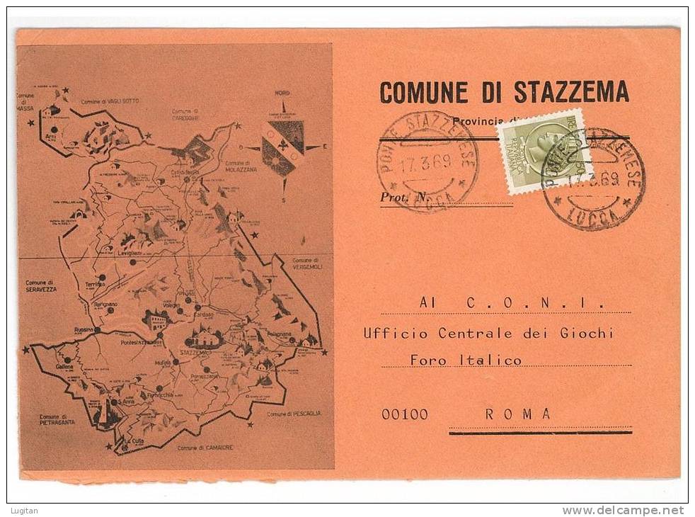 STAZZEMA  CAP 55040 - LUCCA  ANNO 1969  - LS - TOSCANA  -TEMATICA COMUNI D´ITALIA - STORIA POSTALE - Maschinenstempel (EMA)