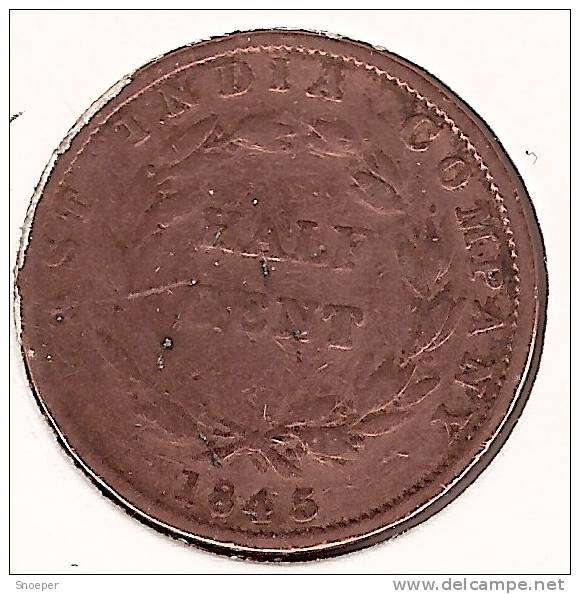 *Straits Settlements 1/2 Cent 1845  Km 2  Fr - Malesia