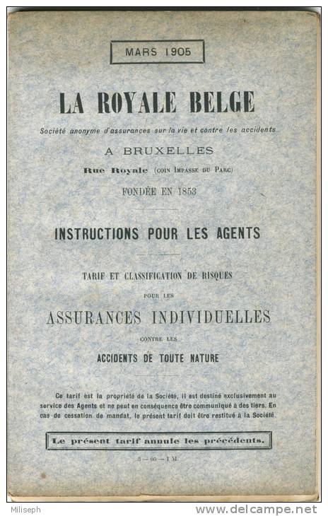 LA ROYALE BELGE - Instructions Pour Les Agents - Assurances Individuelles - Tarif Et Classification De Risques   (2227) - Zonder Classificatie