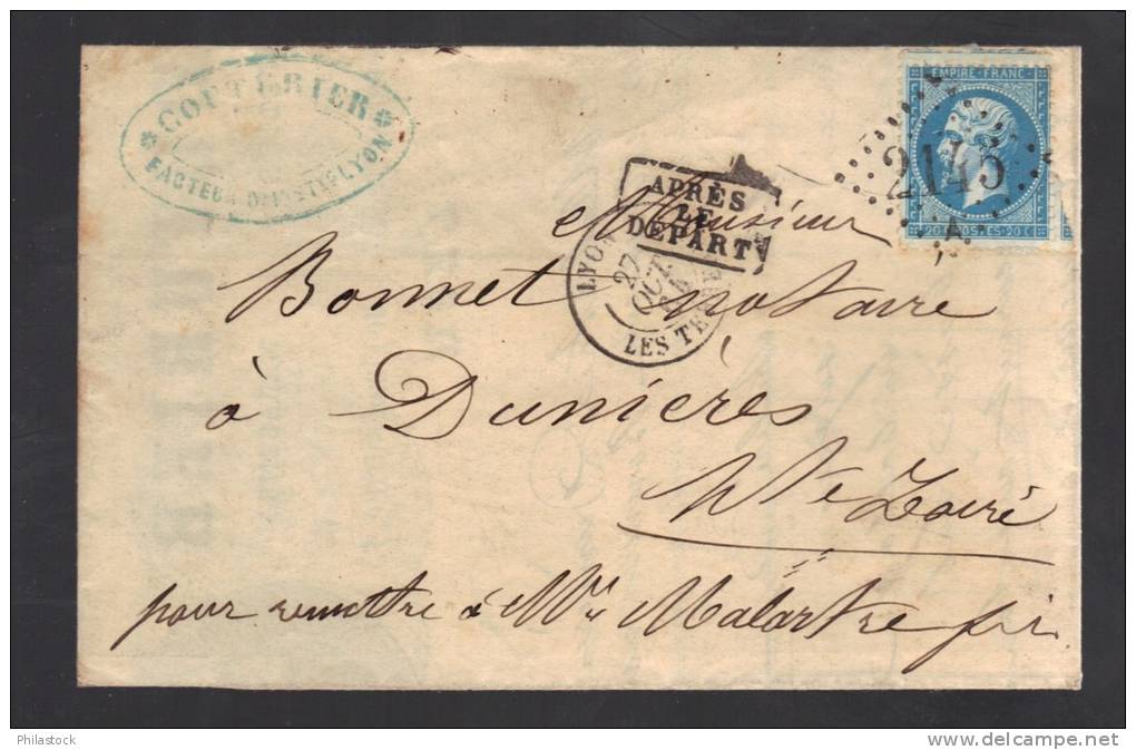 FRANCE 1864 N° 22 Obl. S/Lettre Entiére GC 2145 A C à D Lyon Les Terreaux - 1862 Napoleon III