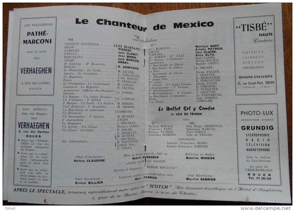 Saison 1964-1965 - Théâtre Des Arts - Rouen - F. Lopez - Le Chanteur De Mexico - Luis Mariano - Programs