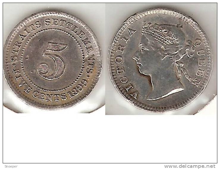 *Straits Settlements 5 Cents 1899  Km 10  Vf - Maleisië