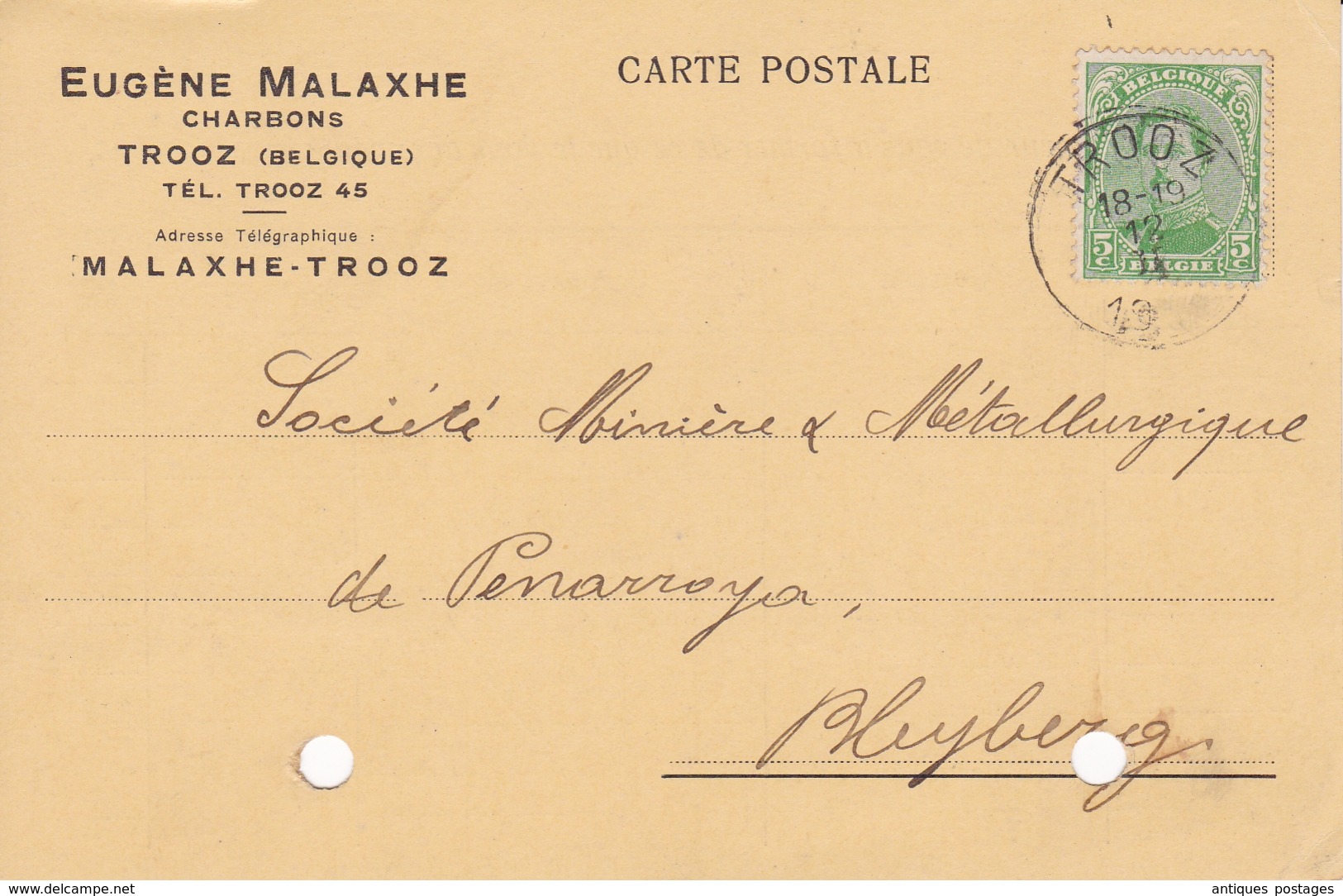 Carte Postale Belgique Trooz Eugène Malaxhe Charbon - 1915-1920 Alberto I