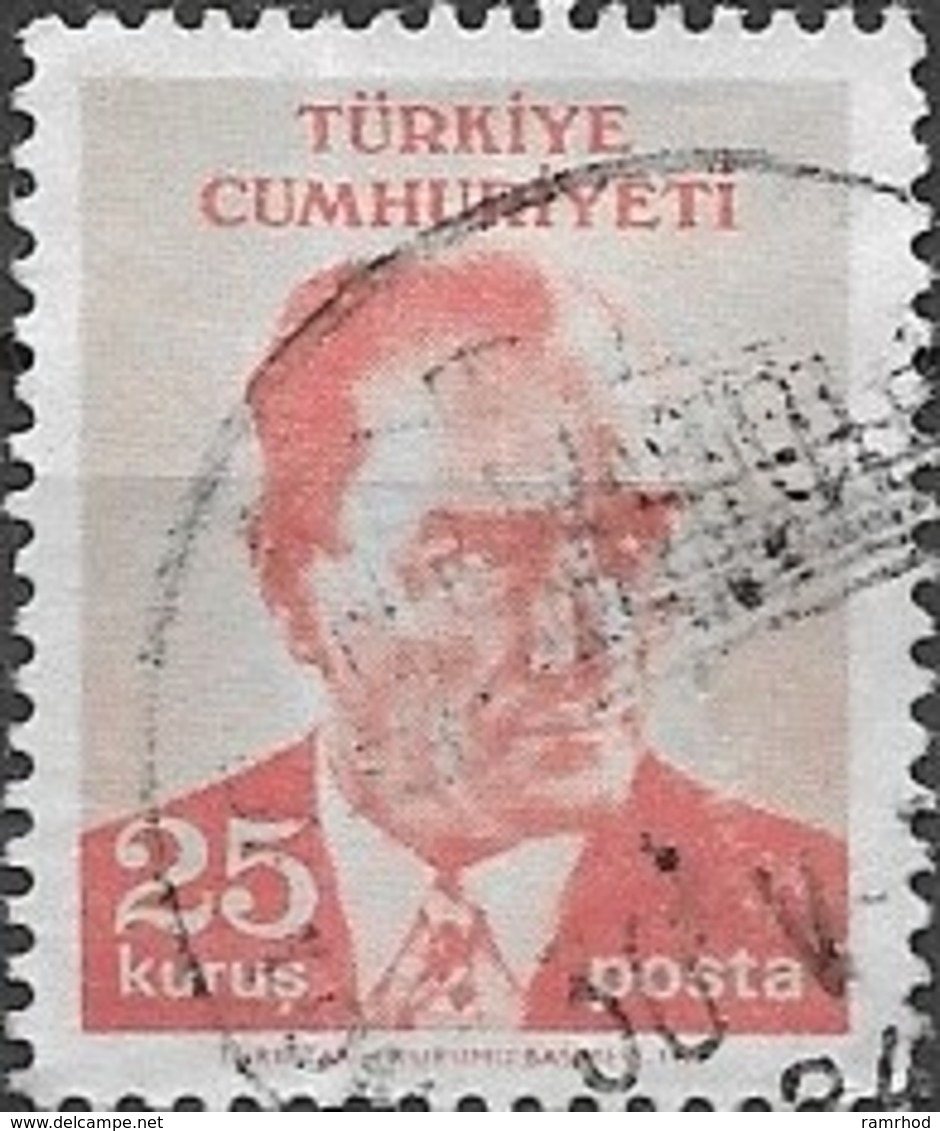 TURKEY 1971 Kemal Ataturk - Red And Grey - 25k.. FU - Oblitérés